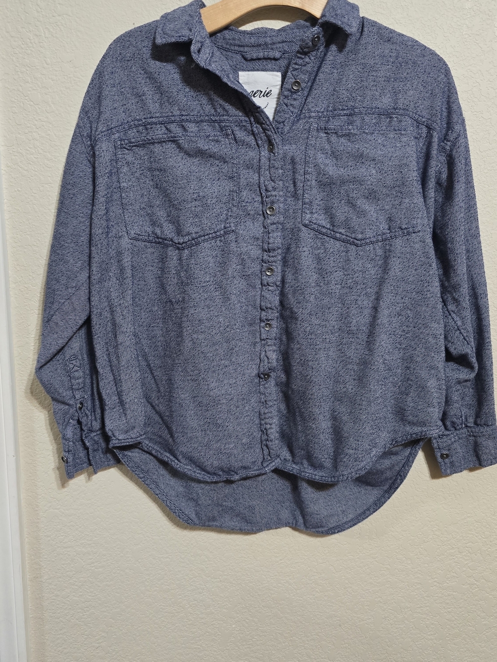 Aerie Relaxed Button-Front Blue Long-Sleeve Shirt